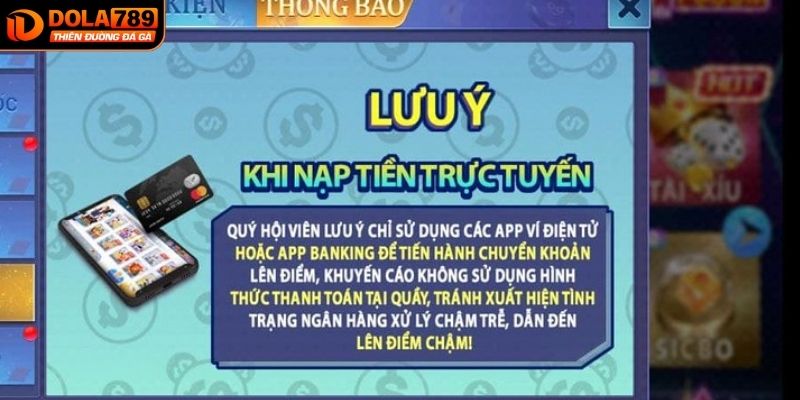 Lưu ý khi nạp tiền DOLA789